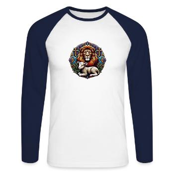 Christliche Kleidung Löwe Und Lamm - Unisex Baseballshirt langarm - Weiß/Navy - Vorne - Nik (191cm)