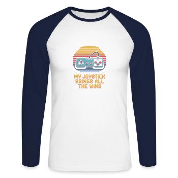 Mon joystick apporte toutes les victoires rétro - T-shirt baseball manches longues Homme - blanc/marine - Devant - Nik (191cm)