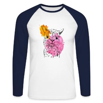 Alpaga dessiné main mignon style vintage - T-shirt baseball manches longues Homme - blanc/marine - Devant - Nik (191cm)