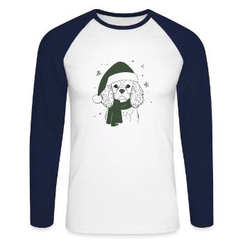 Design König Charles Weihnachten - Festlicher Hund - Unisex Baseballshirt langarm - Weiß/Navy - Vorne - Nik (191cm)