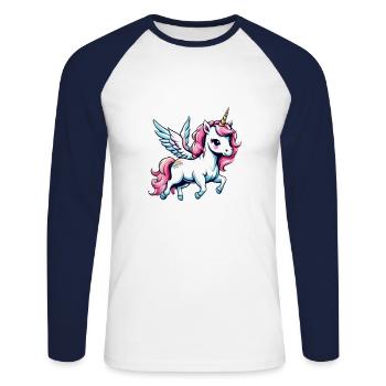 Licorne Einhorn Kawaii - Unisex Baseballshirt langarm - Weiß/Navy - Vorne - Nik (191cm)
