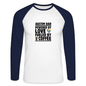 Austism Dad Powered by Love Feuled by Coffee - Unisex Long Sleeve Baseball T-Shirt - white/navy - Front - Nik (191cm)