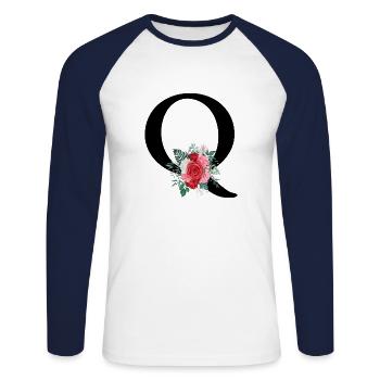 Red Floral Letter Q - Unisex Long Sleeve Baseball T-Shirt - white/navy - Front - Nik (191cm)