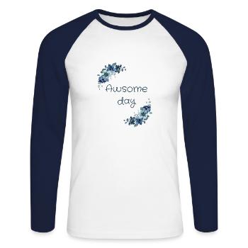 Superbe jour 3 - T-shirt baseball manches longues Homme - blanc/marine - Devant - Nik (191cm)