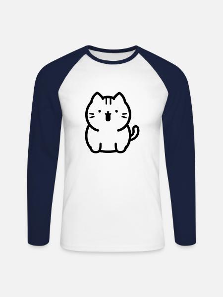 Katze - Unisex Baseballshirt langarm - Weiß/Navy