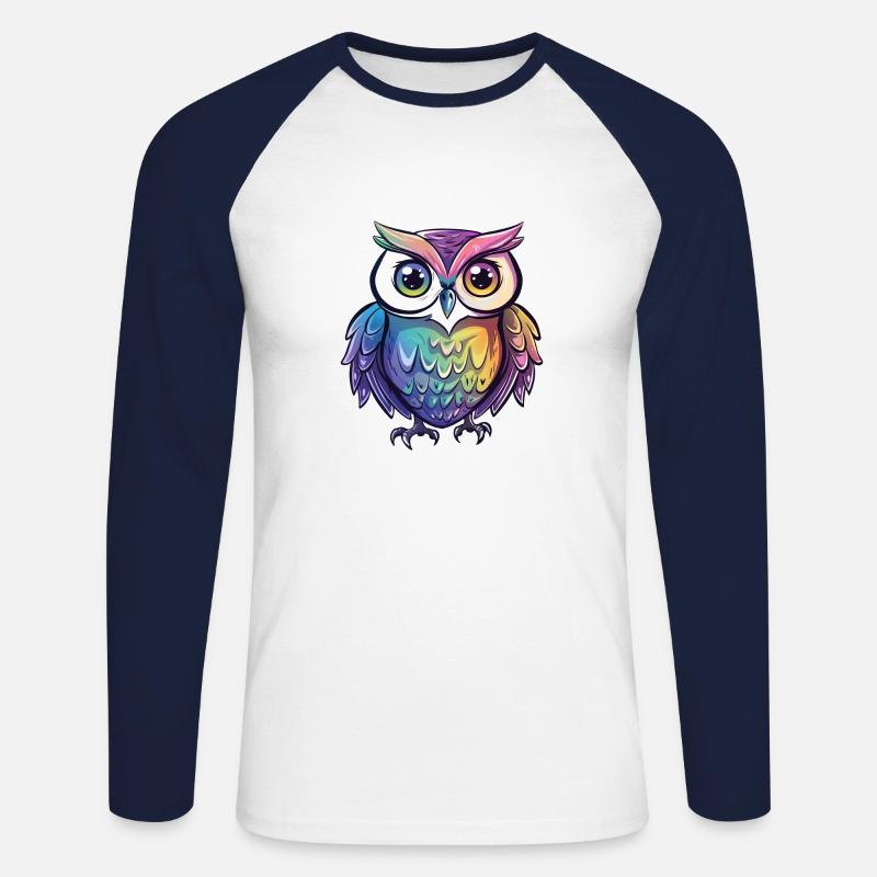 Niedliche Eule Kawaii Maskottchen - Unisex Baseballshirt langarm - Weiß/Navy