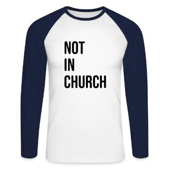 Pas à l’église - T-shirt baseball manches longues Homme - blanc/marine - Devant - Nik (191cm)