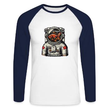 Astronaut mit Fischglashelm – Skurriles Weltraumde - Unisex Baseballshirt langarm - Weiß/Navy - Vorne - Nik (191cm)