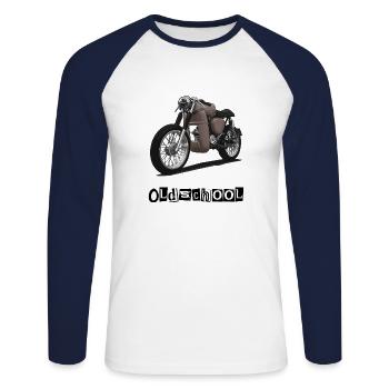 S51 (braun) // Illustration - Unisex Baseballshirt langarm - Weiß/Navy - Vorne - Nik (191cm)