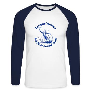 Torwart Mama - blau - Unisex Baseballshirt langarm - Weiß/Navy - Vorne - Nik (191cm)