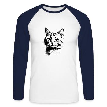 Cat portrait - Unisex Long Sleeve Baseball T-Shirt - white/navy - Front - Nik (191cm)