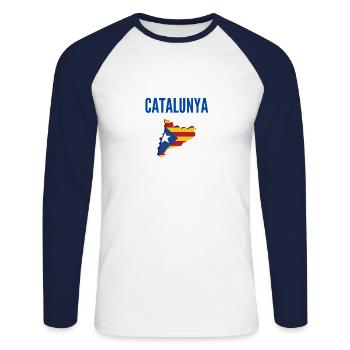 catalunya catalogne cadeau noel regal de nadal - T-shirt baseball manches longues Homme - blanc/marine - Devant - Nik (191cm)