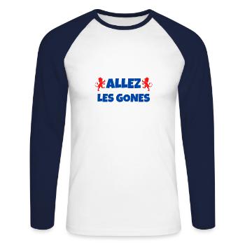 t-shirt lyon foot allez les gones cadeau football - T-shirt baseball manches longues Homme - blanc/marine - Devant - Nik (191cm)