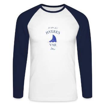 t shirt hyeres bateau var cadeau voile marin - T-shirt baseball manches longues Homme - blanc/marine - Devant - Nik (191cm)
