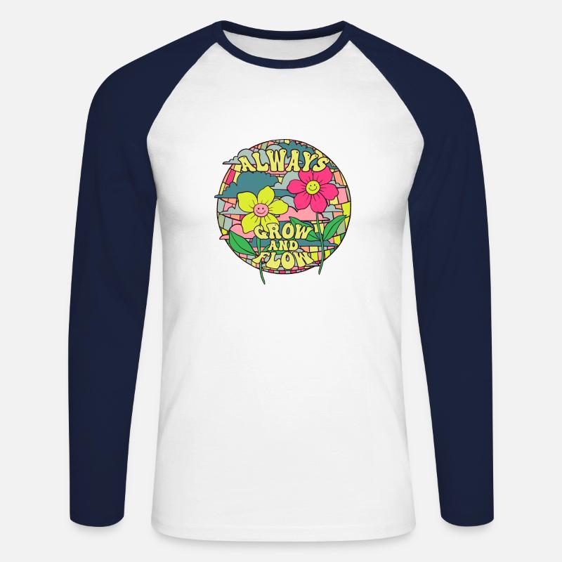 Lachende Blumen - Unisex Baseballshirt langarm - Weiß/Navy