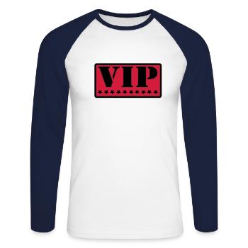 VIP - Unisex Long Sleeve Baseball T-Shirt - white/navy - Front - Nik (191cm)