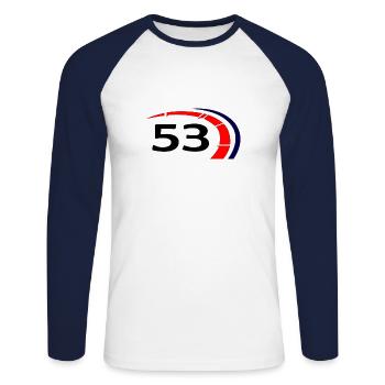 Vintage 53 T-Shirt voiture film Fan voiture cadeau - T-shirt baseball manches longues Homme - blanc/marine - Devant - Nik (191cm)