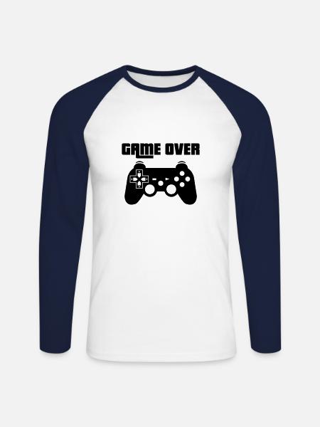 Game Over Play station - Unisex Long Sleeve Baseball T-Shirt - white/navy