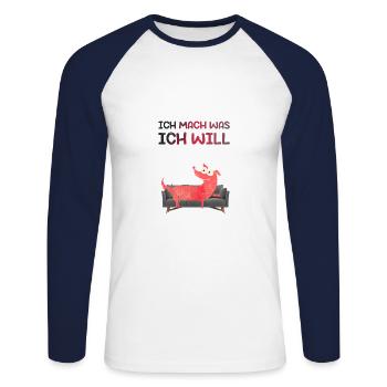 ich mach was ich will - Unisex Baseballshirt langarm - Weiß/Navy - Vorne - Nik (191cm)