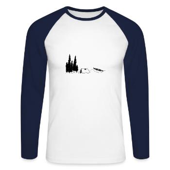 Aventure : tente et canoë dans la forêt sur la rivière - T-shirt baseball manches longues Homme - blanc/marine - Devant - Nik (191cm)