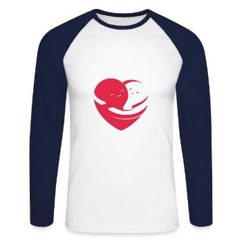 Coeur aimant - T-shirt baseball manches longues Homme - blanc/marine - Devant - Nik (191cm)