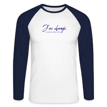 J ai changé. Non je rigole, nique ta mère - T-shirt baseball manches longues Homme - blanc/marine - Devant - Nik (191cm)