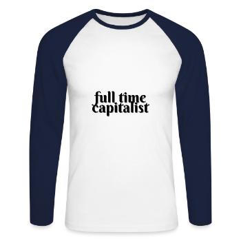 Capitaliste à plein temps - T-shirt baseball manches longues Homme - blanc/marine - Devant - Nik (191cm)