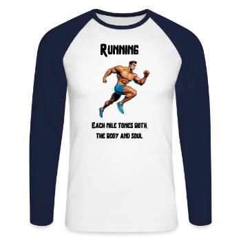 Running tones body and soul - T-shirt baseball manches longues Homme - blanc/marine - Devant - Nik (191cm)