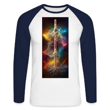 As d’épées - T-shirt baseball manches longues Homme - blanc/marine - Devant - Nik (191cm)