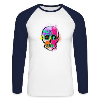 tête de mort graffiti - T-shirt baseball manches longues Homme - blanc/marine - Devant - Nik (191cm)