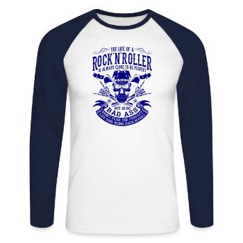 Rock´n´Roll Rockabilly Perfektes Leben Rocker - Unisex Baseballshirt langarm - Weiß/Navy - Vorne - Nik (191cm)