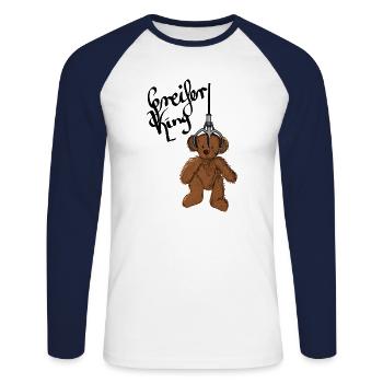 Greifer King, Teddy am Greifarm, Geschenkidee, - Unisex Baseballshirt langarm - Weiß/Navy - Vorne - Nik (191cm)