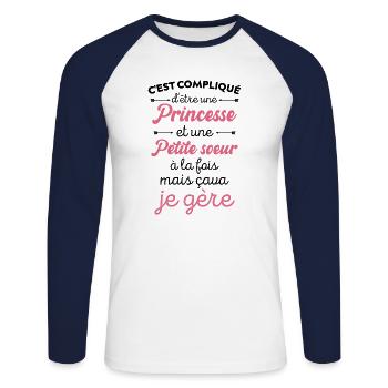 Petite Sœur Et Princesse Cadeau Drôle Pour Sœur - T-shirt baseball manches longues Homme - blanc/marine - Devant - Nik (191cm)
