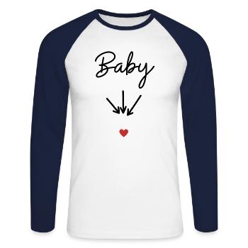 baby- idée cadeau maman enceinte - T-shirt baseball manches longues Homme - blanc/marine - Devant - Nik (191cm)