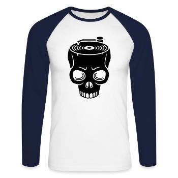 Skull Record Player - Unisex Long Sleeve Baseball T-Shirt - white/navy - Front - Nik (191cm)