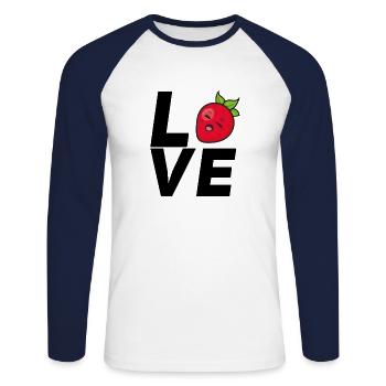 J’adore fraise font train fraises fruits - T-shirt baseball manches longues Homme - blanc/marine - Devant - Nik (191cm)