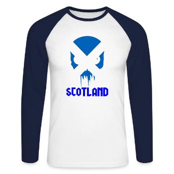 Écosse - T-shirt baseball manches longues Homme - blanc/marine - Devant - Nik (191cm)