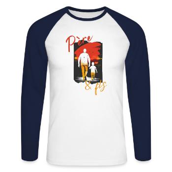 père et fils/dad fête des pères - T-shirt baseball manches longues Homme - blanc/marine - Devant - Nik (191cm)
