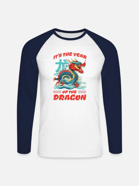 Chinesisches Neujahr Drache Vietnam I Geschenk - Unisex Baseballshirt langarm - Weiß/Navy