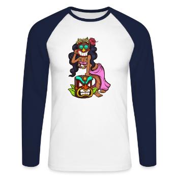 Tiki Frau - Unisex Baseballshirt langarm - Weiß/Navy - Vorne - Nik (191cm)