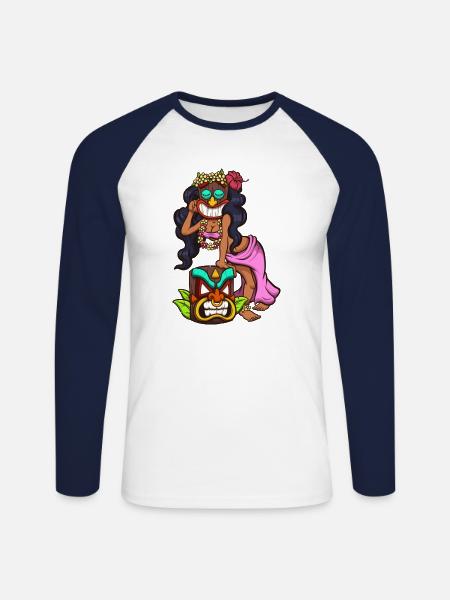 Tiki Frau - Unisex Baseballshirt langarm - Weiß/Navy