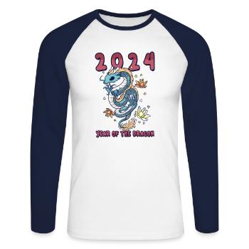 Cadeau du Nouvel An chinois Dragon Chine Asiatique I - T-shirt baseball manches longues Homme - blanc/marine - Devant - Nik (191cm)