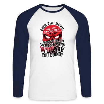 Devil's Whisper: Inner Conflict Edition - Unisex Baseballshirt langarm - Weiß/Navy - Vorne - Nik (191cm)
