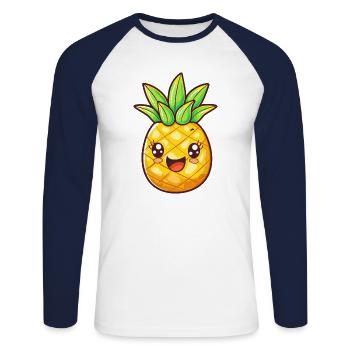 Pineapple with face - Unisex Long Sleeve Baseball T-Shirt - white/navy - Front - Nik (191cm)