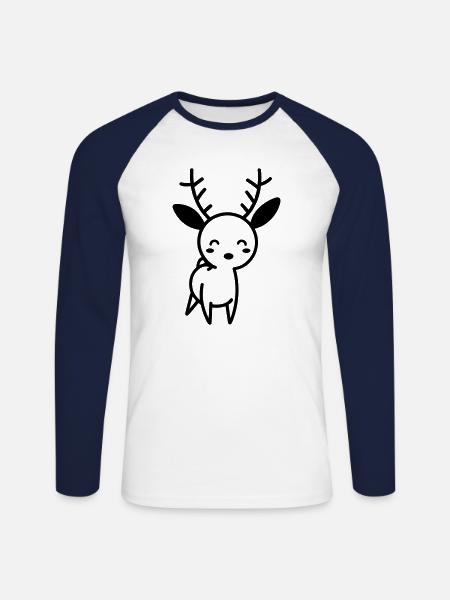 Hirsch - Unisex Baseballshirt langarm - Weiß/Navy