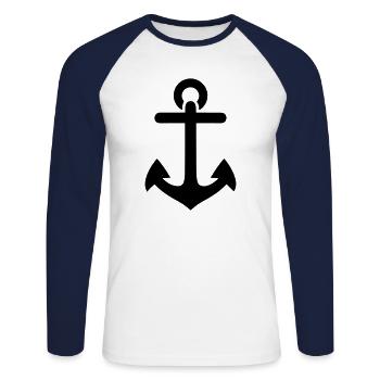 Anker - Unisex Baseballshirt langarm - Weiß/Navy - Vorne - Nik (191cm)