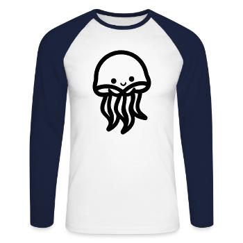 Méduse - T-shirt baseball manches longues Homme - blanc/marine - Devant - Nik (191cm)