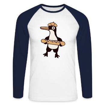 Penguin French Baguette Paris France Cute - Unisex Long Sleeve Baseball T-Shirt - white/navy - Front - Nik (191cm)