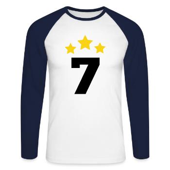7 ans étoile - cadeau de 7e anniversaire - T-shirt baseball manches longues Homme - blanc/marine - Devant - Nik (191cm)