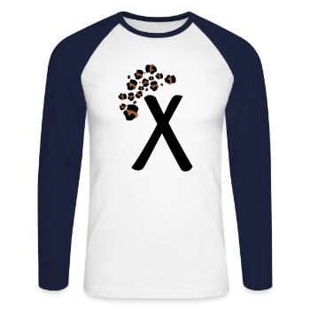 Letter x leopard print - Unisex Long Sleeve Baseball T-Shirt - white/navy - Front - Nik (191cm)